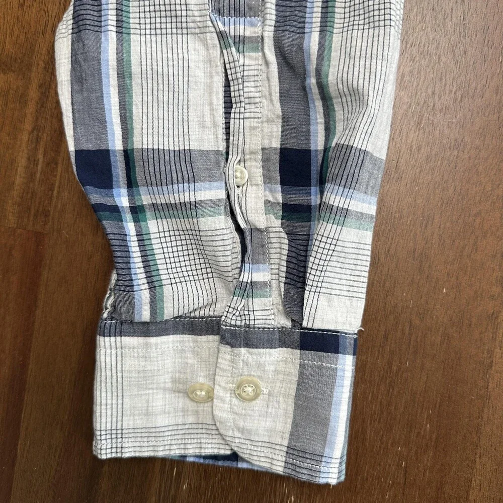 Banana Republic Untucked Shirt Mens XL Tall Blue Green Plaid Standard Fit Casual